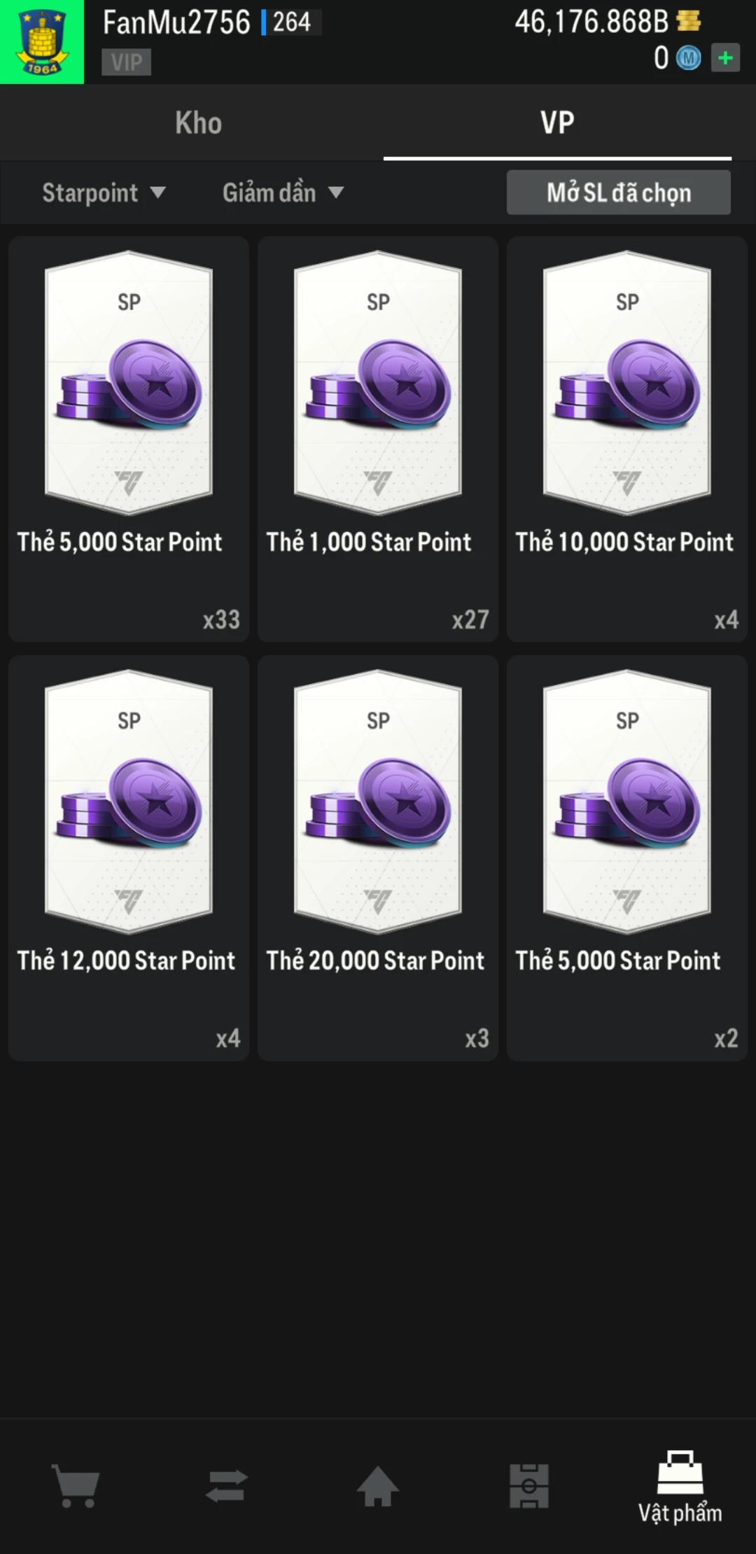 Ảnh ACC mở thẻ (LOẠI SVIP PROMAX) bao gồm có thẻ +12, thẻ Prime (có QH, CP, XS) và 1500+ đến 2000+ thẻ cầu thủ từ Siêu sao đến Miền núi các loại khác. Có sẵn BP trắng trong acc từ 40.000 tỷ BP đến 46.000 tỷ BP kèm theo nhiều ngày SVIP